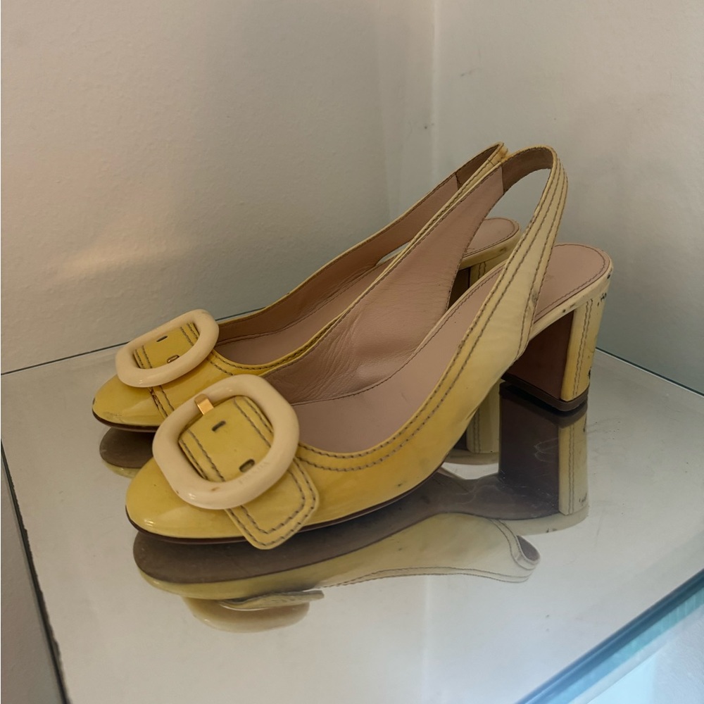 Yellow Gradient Ombré Prada Heels with classic buckle, EU 37, US 6.5